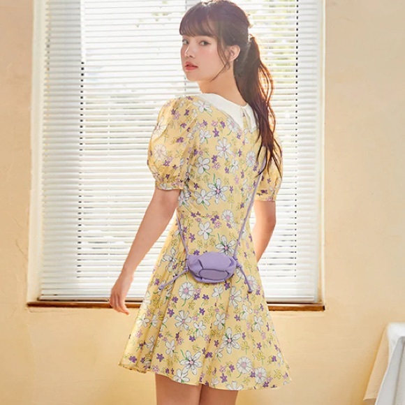 LEDIN Yellow Mini Floral Spring Dress - Picture 2 of 6